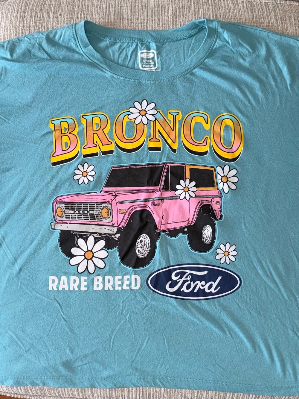 Ford Turquoise Tee with Pink Bronco Graphic and Yellow Lettering & Shorts Set